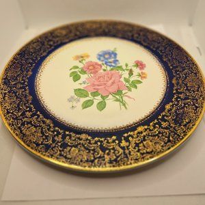 Imperial by Salem China Co. Blue with Encrusted 23K Gold Plate